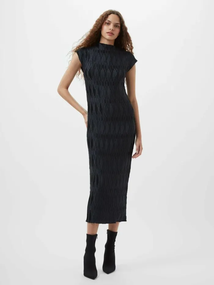 French Connection Moira Pleated Dress Navy Women Dresses