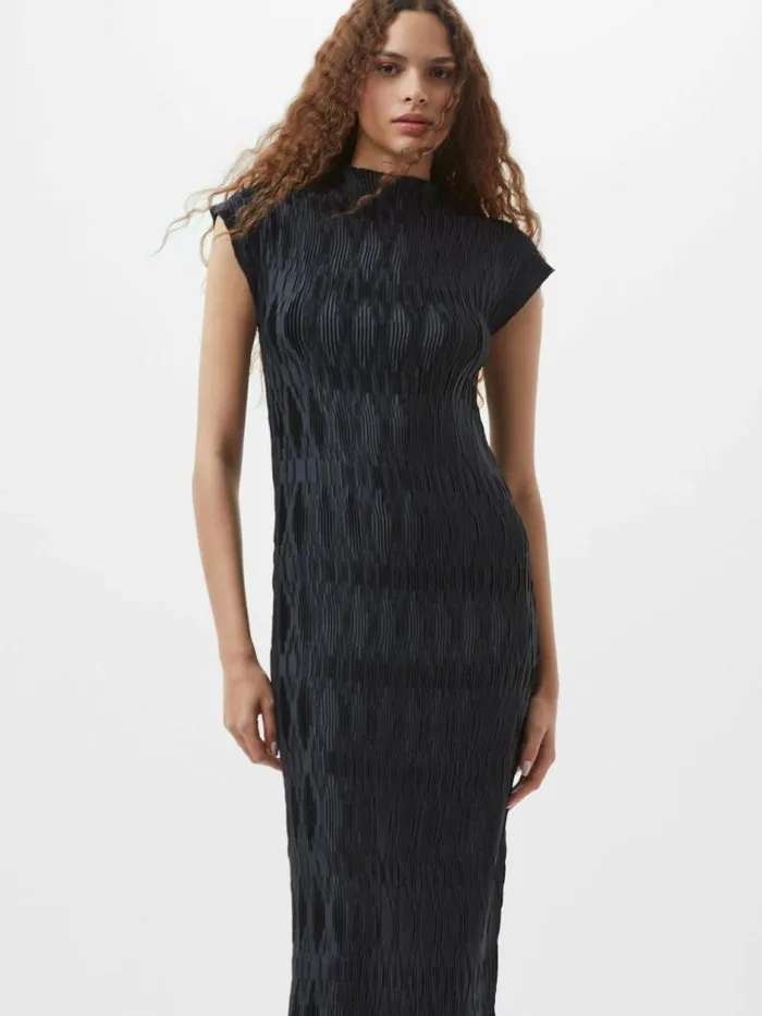 French Connection Moira Pleated Dress Navy Women Dresses