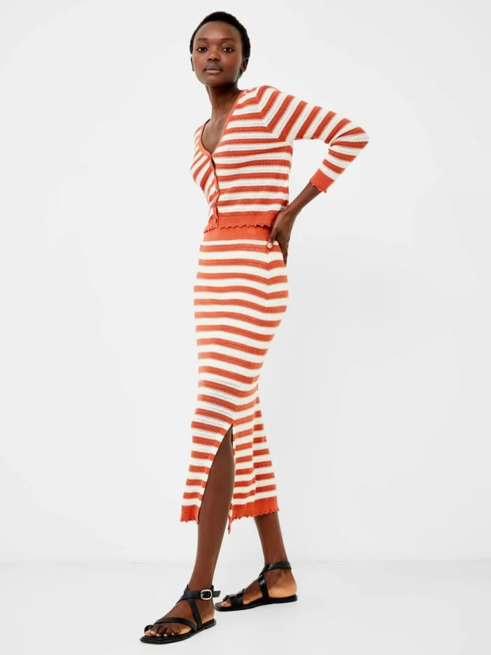 French Connection Nesta Stripe Midi Skirt Rosewoodcream Women Skirts