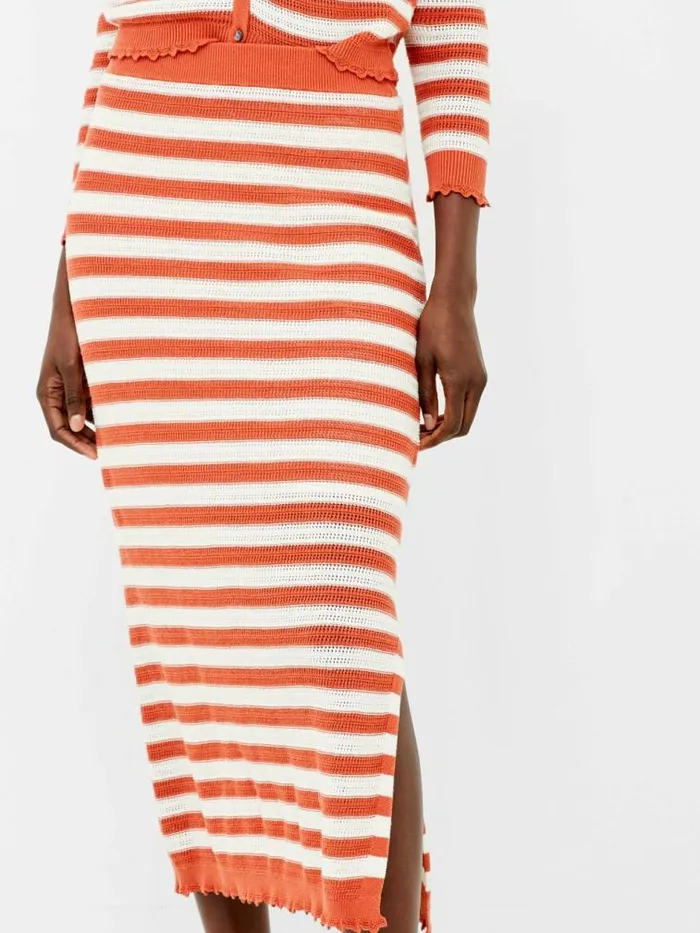 French Connection Nesta Stripe Midi Skirt Rosewoodcream Women Skirts