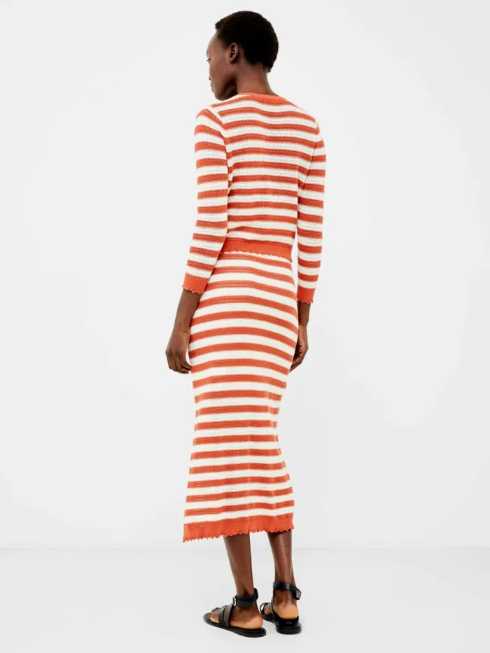 French Connection Nesta Stripe Midi Skirt Rosewoodcream Women Skirts