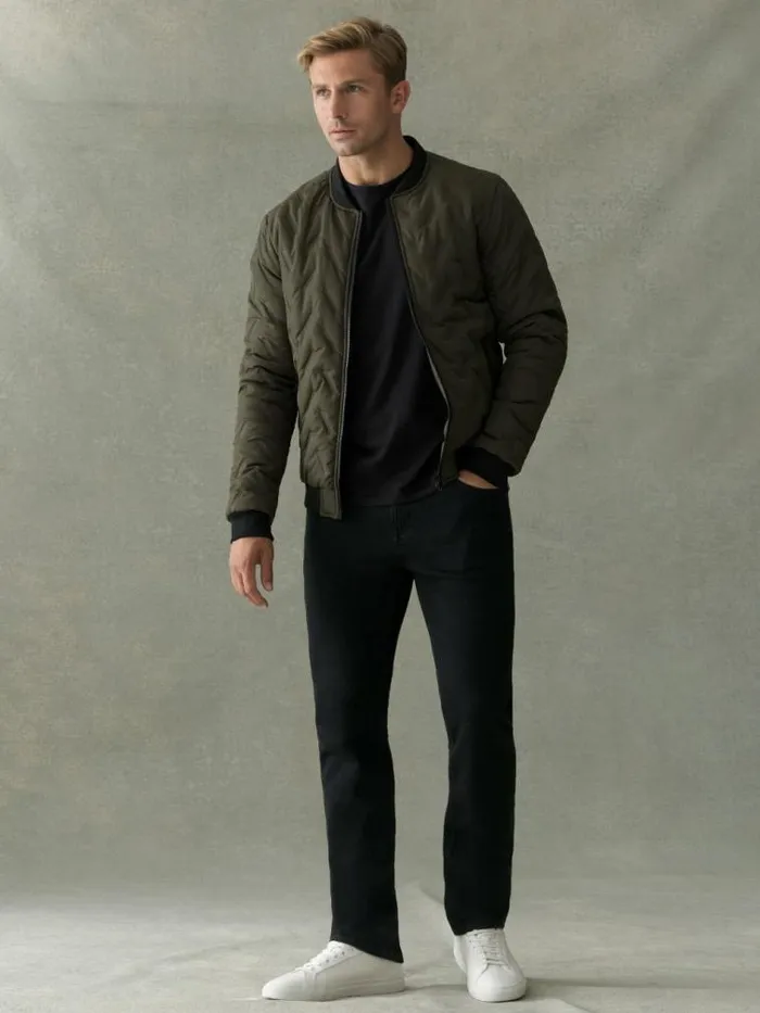 French Connection Puffer Bomber Jacket Olive Men Coats and Jackets