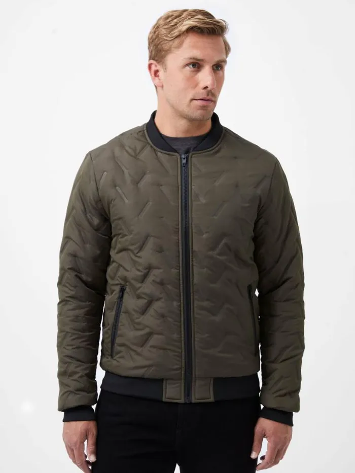 French Connection Puffer Bomber Jacket Olive Men Coats and Jackets