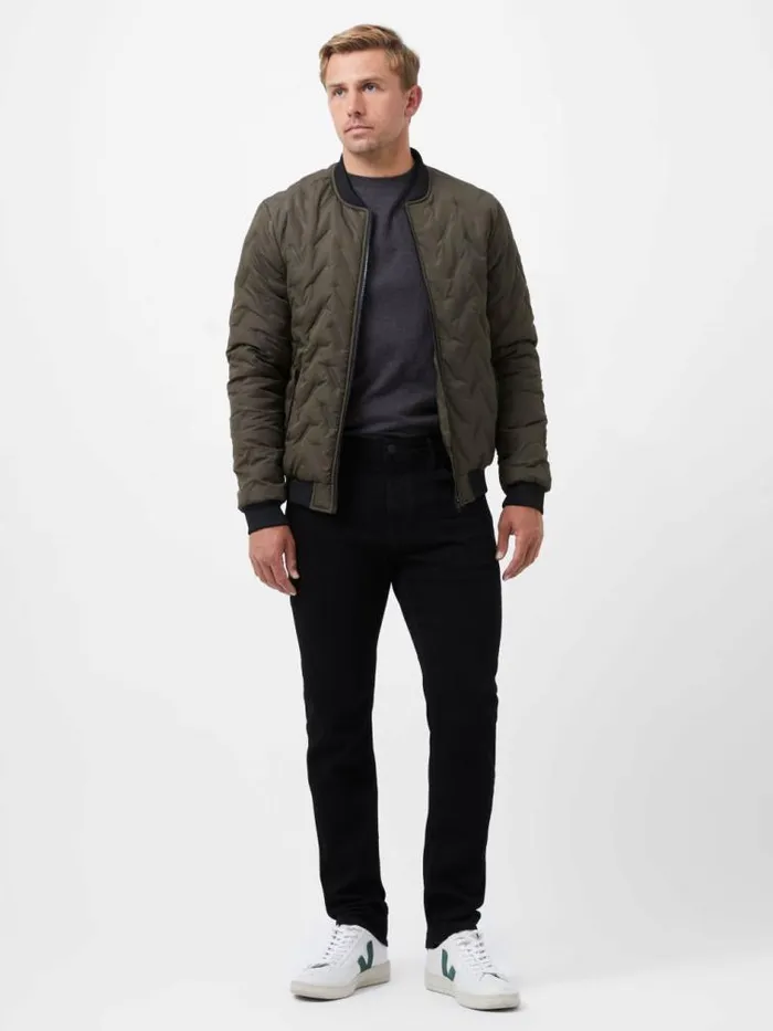 French Connection Puffer Bomber Jacket Olive Men Coats and Jackets