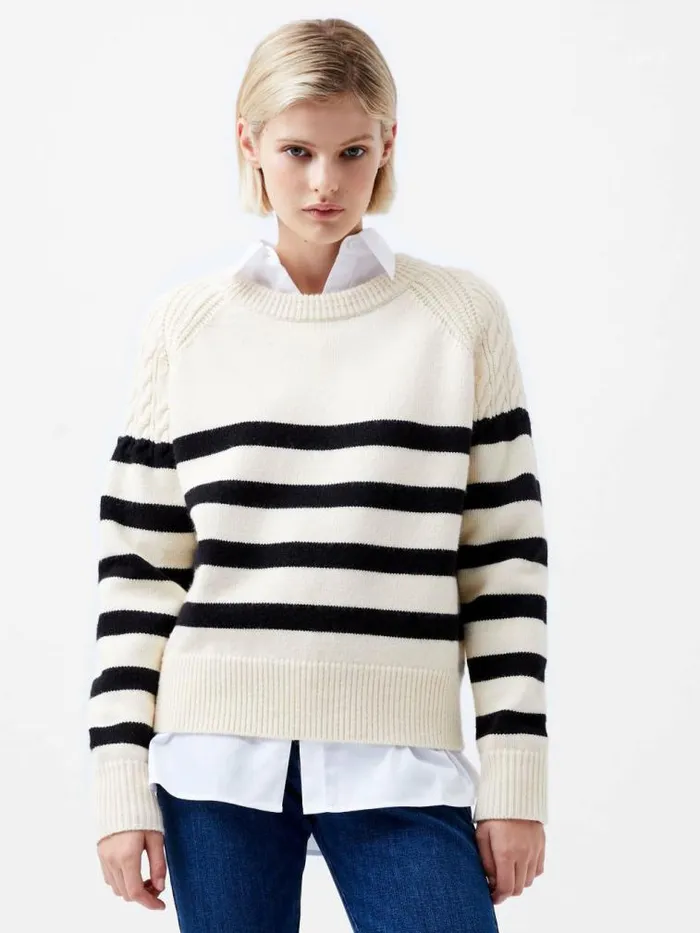 French Connection Quinley Stripe Jumper Classic Creamblacko Women Jumpers and Cardigans French Connection Quinley Stripe Jumper Classic Creamblacko Women Jumpers and Cardigans