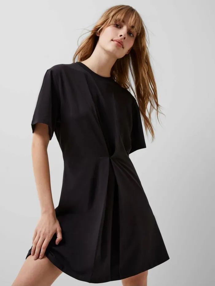 French Connection Rallie Cotton Box Pleat TShirt Mini Dress Blackout Women Dresses French Connection Rallie Cotton Box Pleat TShirt Mini Dress Blackout Women Dresses