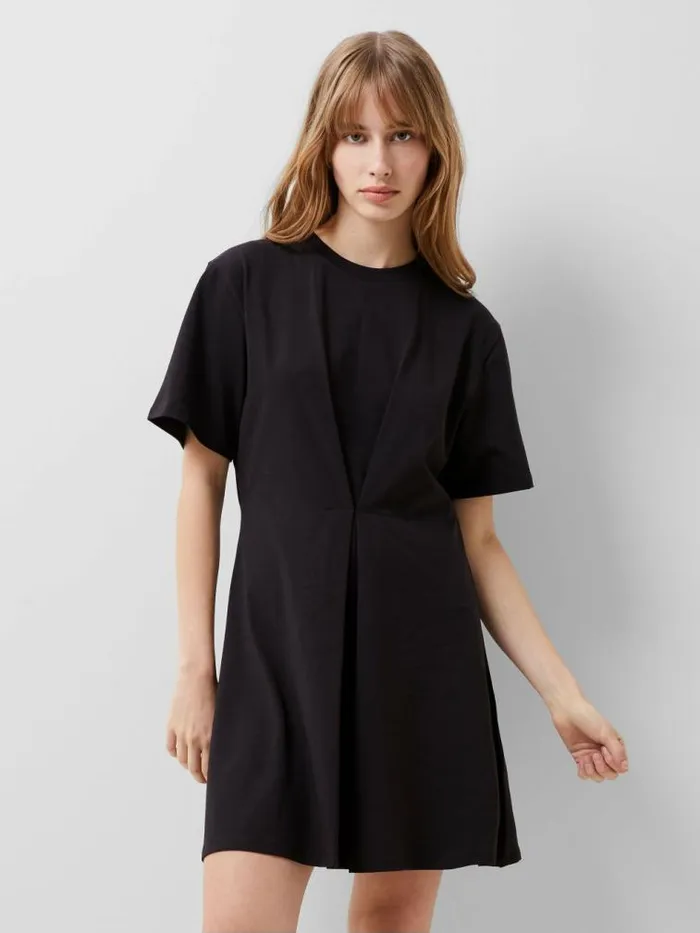 French Connection Rallie Cotton Box Pleat TShirt Mini Dress Blackout Women Dresses