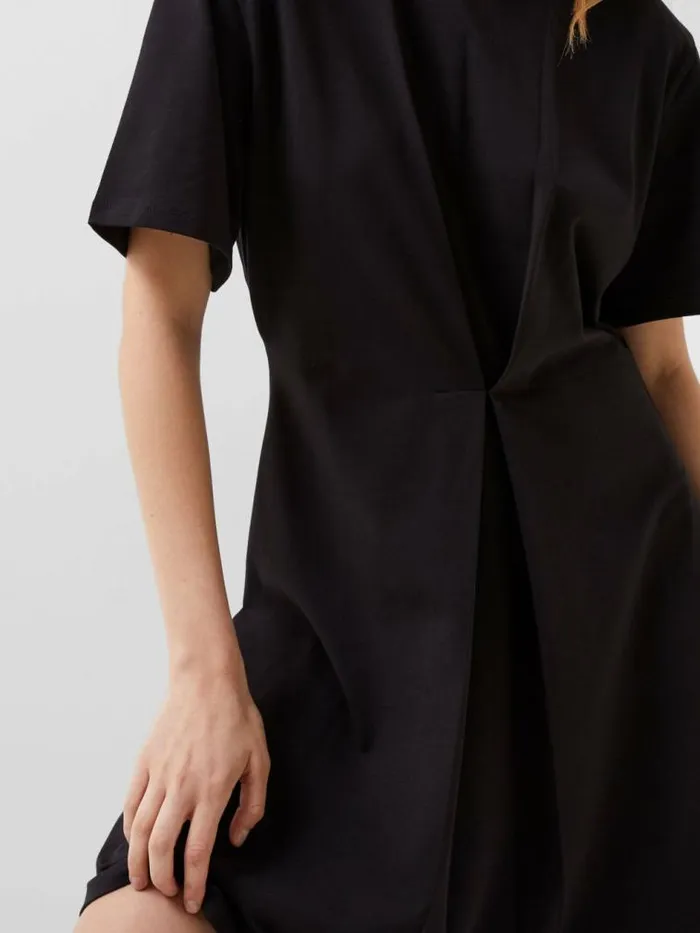 French Connection Rallie Cotton Box Pleat TShirt Mini Dress Blackout Women Dresses