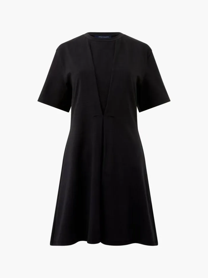French Connection Rallie Cotton Box Pleat TShirt Mini Dress Blackout Women Dresses