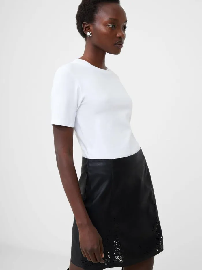 French Connection Rallie Cotton Crew Neck TShirt Linen White Women Tops