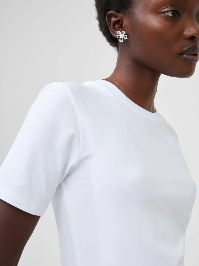 French Connection Rallie Cotton Crew Neck TShirt Linen White Women Tops