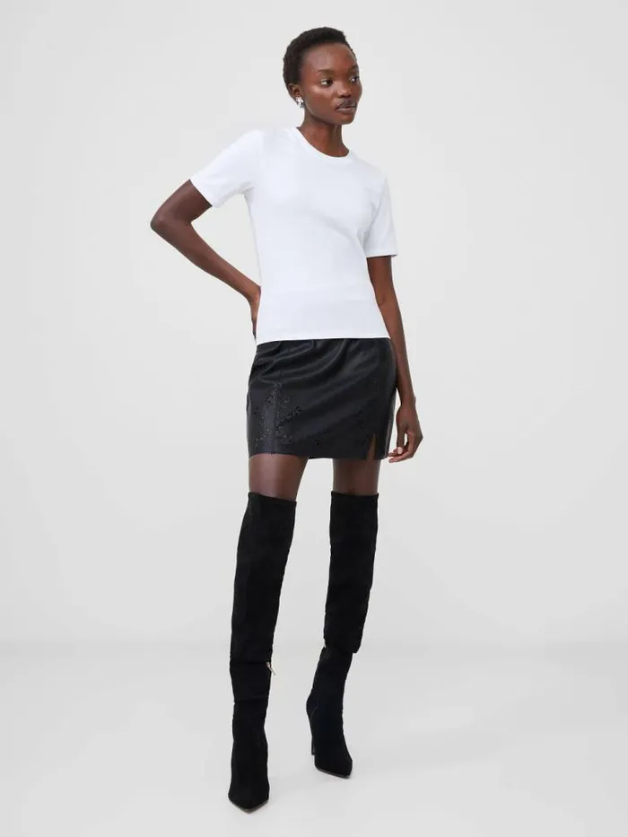 French Connection Rallie Cotton Crew Neck TShirt Linen White Women Tops