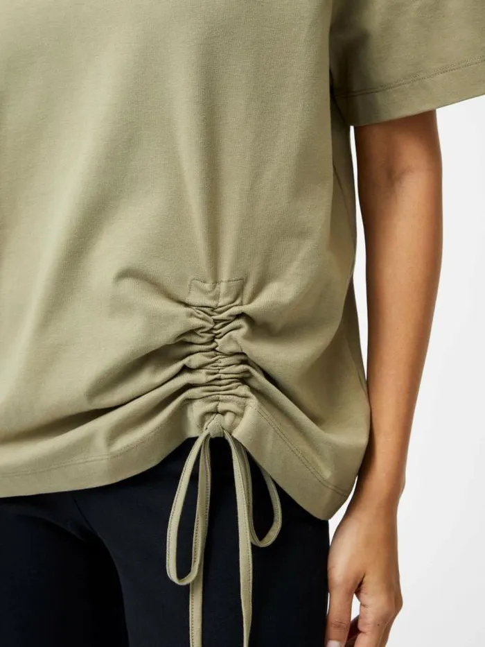 French Connection Rallie Cotton Rouched TShirt Cool Olive Green Women Tops
