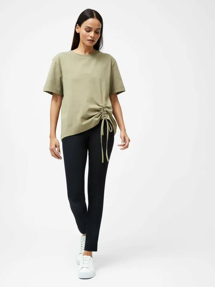 French Connection Rallie Cotton Rouched TShirt Cool Olive Green Women Tops
