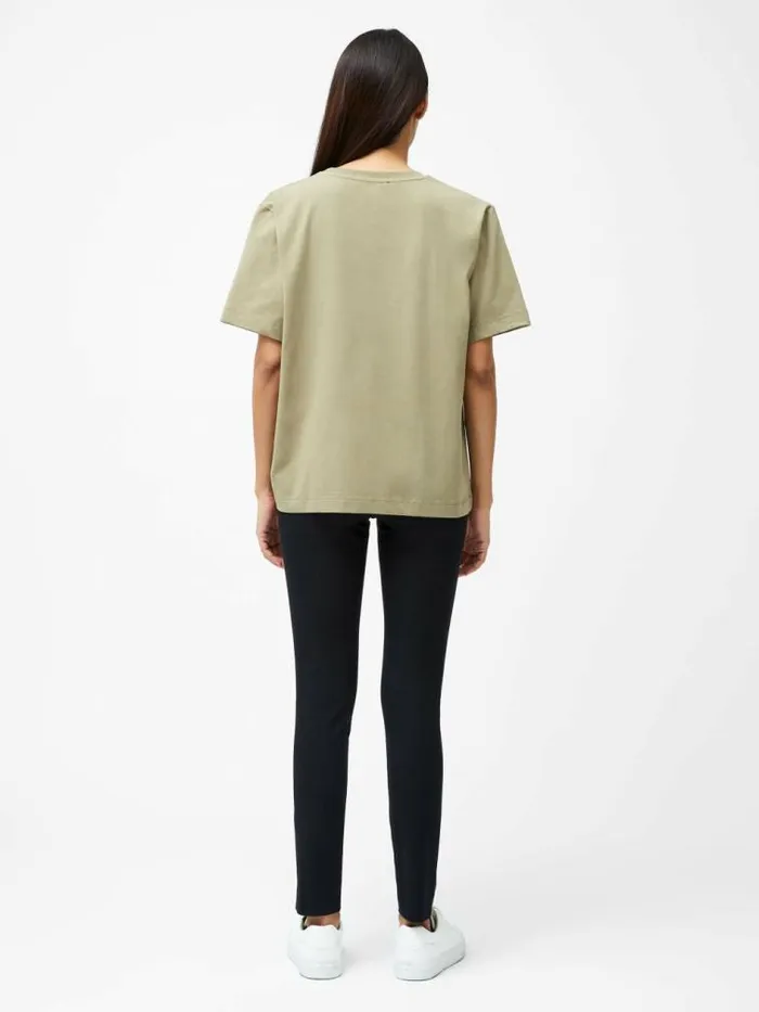 French Connection Rallie Cotton Rouched TShirt Cool Olive Green Women Tops
