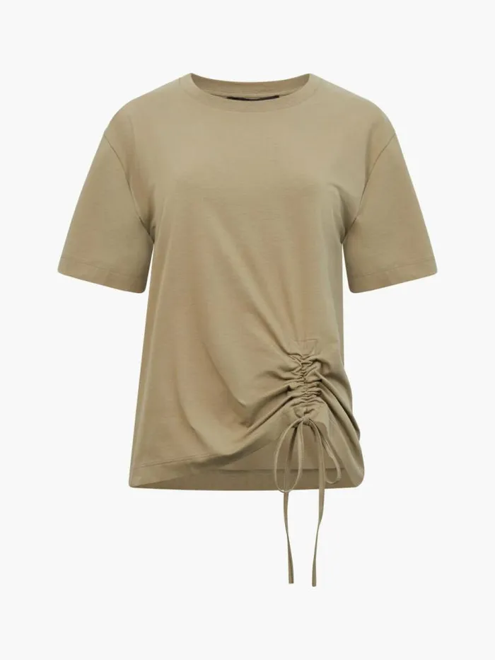 French Connection Rallie Cotton Rouched TShirt Cool Olive Green Women Tops