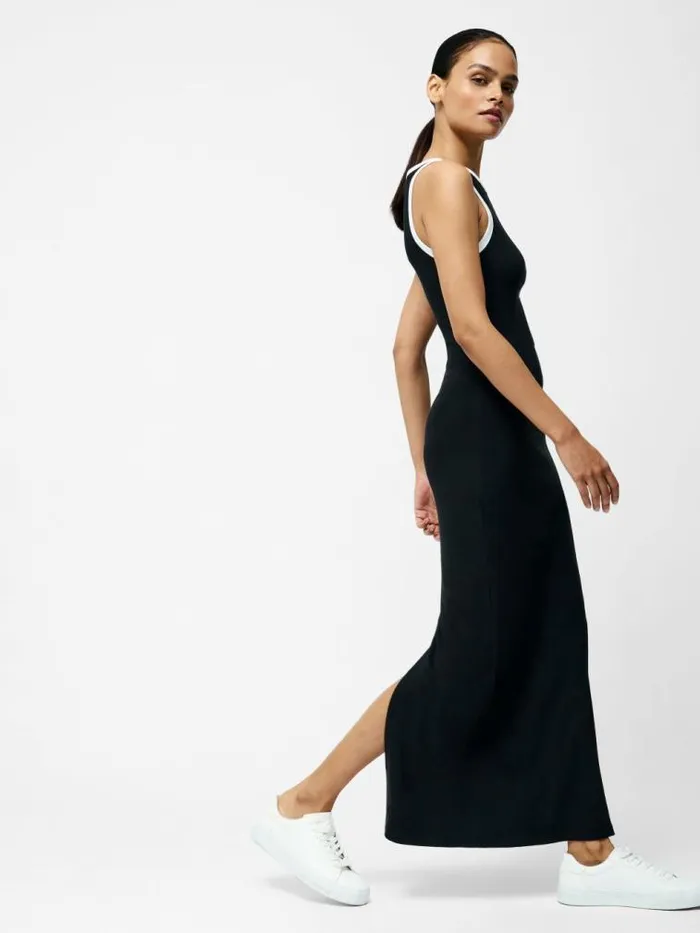 French Connection Rasia Ribbed Binding Boat Neck Dress Blackwhite Women Dresses French Connection Rasia Ribbed Binding Boat Neck Dress Blackwhite Women Dresses