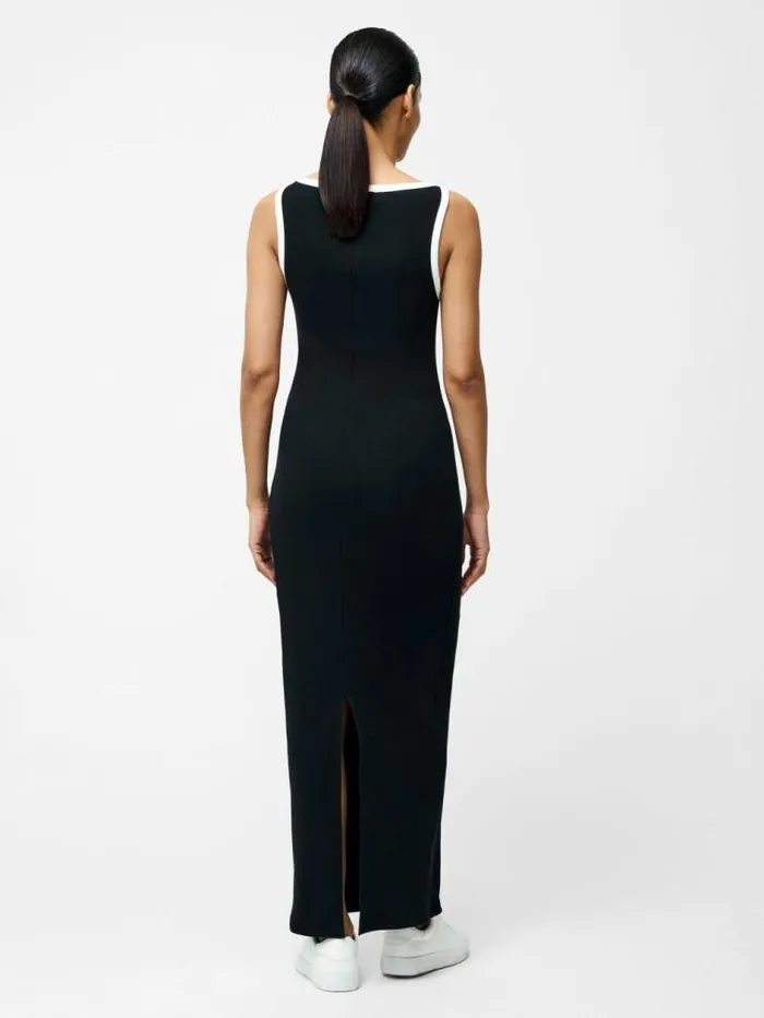 French Connection Rasia Ribbed Binding Boat Neck Dress Blackwhite Women Dresses