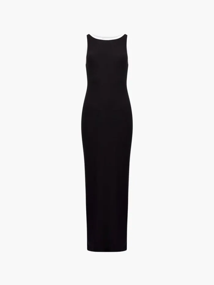 French Connection Rasia Ribbed Binding Boat Neck Dress Blackwhite Women Dresses
