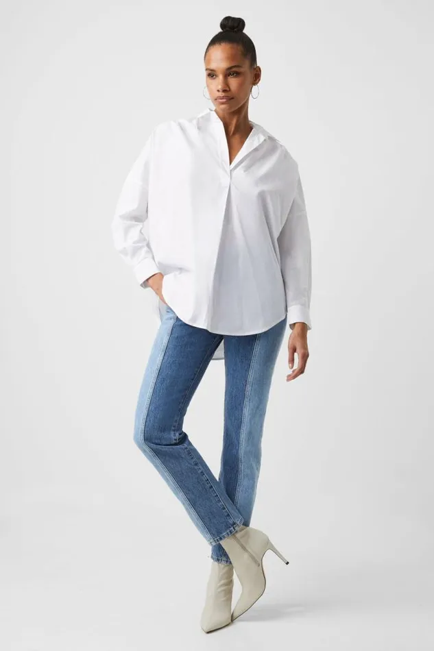 French Connection Rhodes Poplin Popover Shirt Linen White Women Shirts