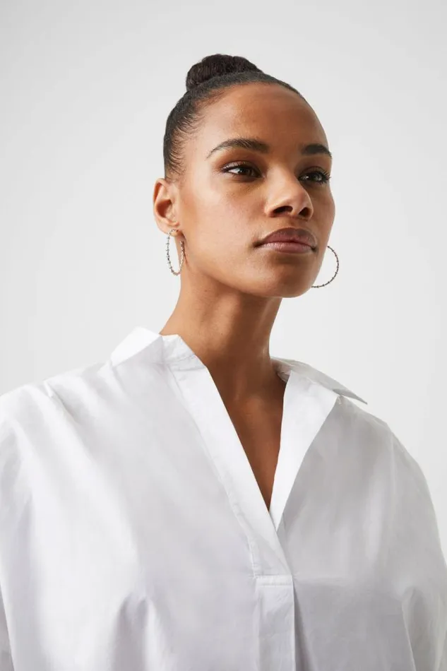 French Connection Rhodes Poplin Popover Shirt Linen White Women Shirts