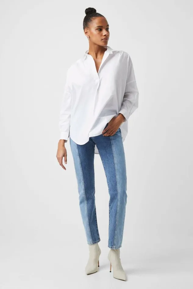 French Connection Rhodes Poplin Popover Shirt Linen White Women Shirts