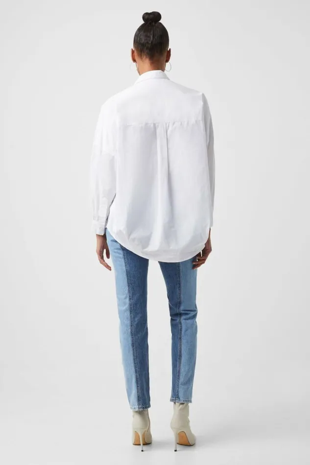 French Connection Rhodes Poplin Popover Shirt Linen White Women Shirts