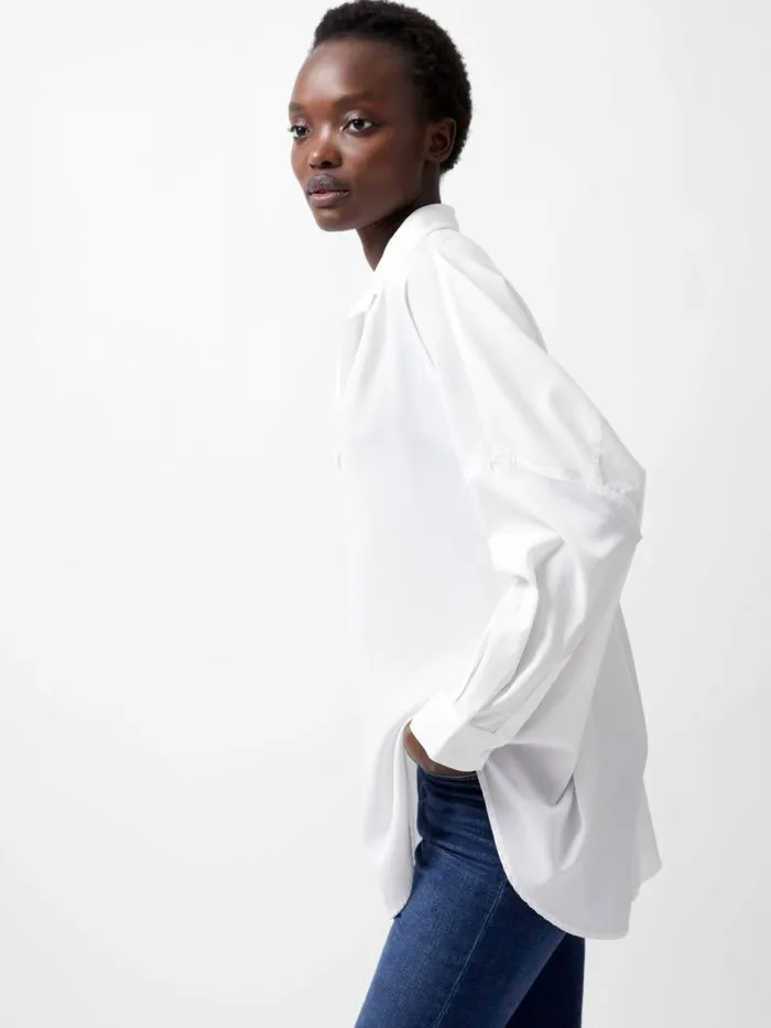 French Connection Rhodes Recycled Crepe Popover Shirt Winter White Women Tops