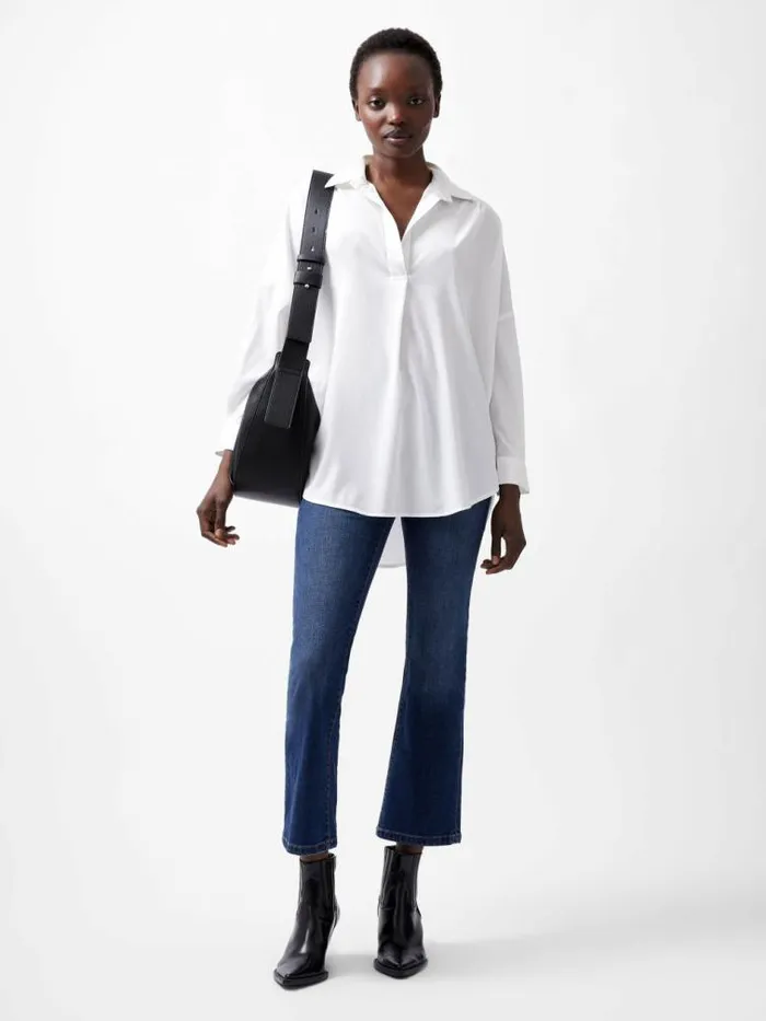 French Connection Rhodes Recycled Crepe Popover Shirt Winter White Women Tops