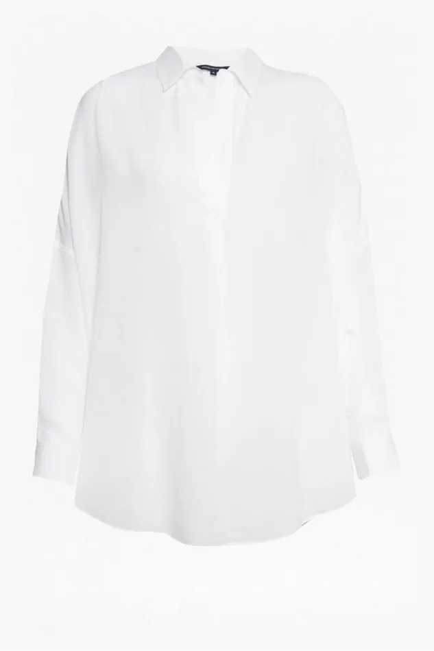 French Connection Rhodes Recycled Crepe Popover Shirt Winter White Women Tops