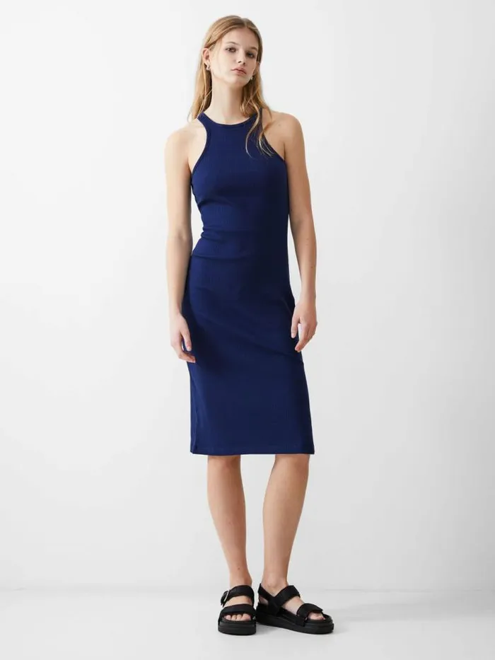 French Connection Ribbed Racer Dress Dk Navy Women Dresses