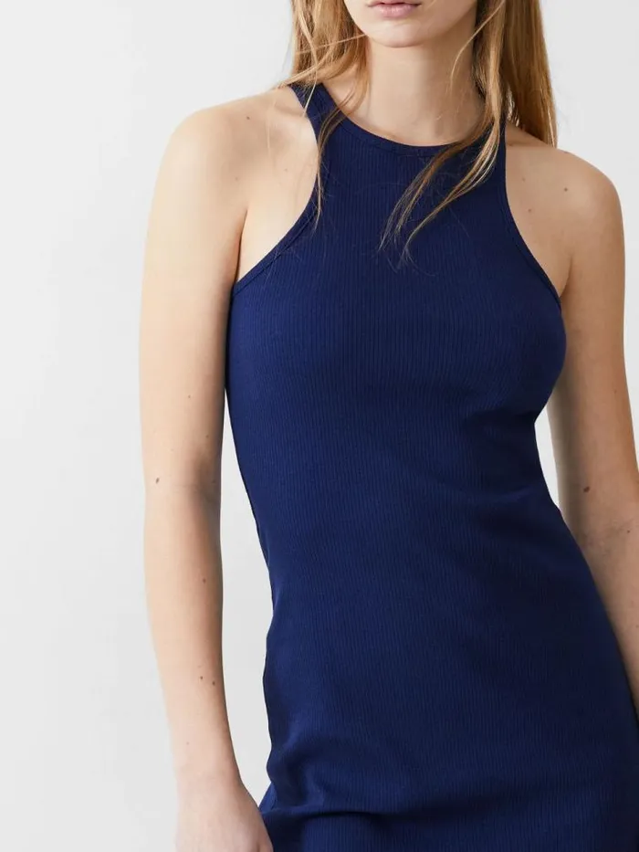 French Connection Ribbed Racer Dress Dk Navy Women Dresses