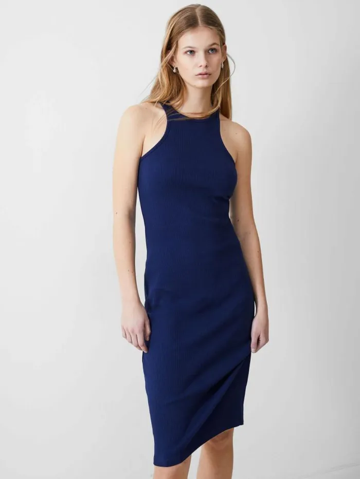 French Connection Ribbed Racer Dress Dk Navy Women Dresses