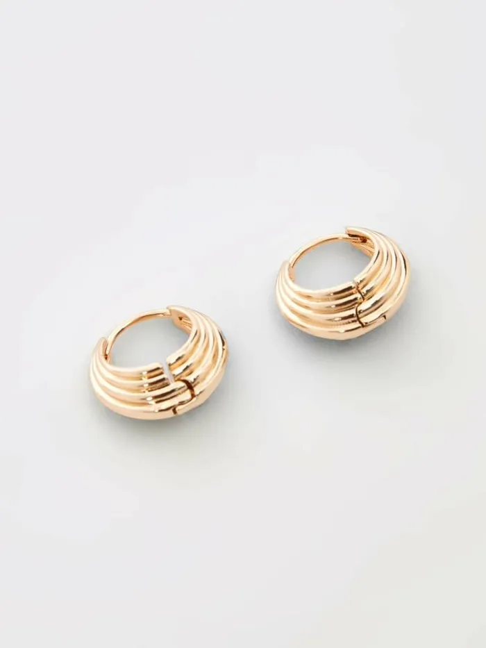 French Connection Ridged Huggie Hoop Earrings Gold Women Jewellery