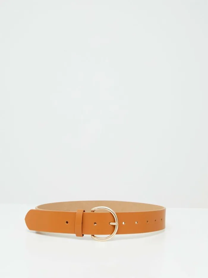 French Connection Round Buckle Belt Tanmatt Gold Women Belts