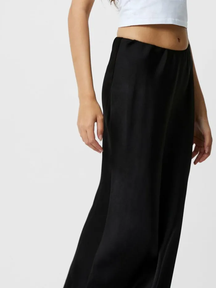 French Connection Satin Slip Midi Skirt Black Women Skirts