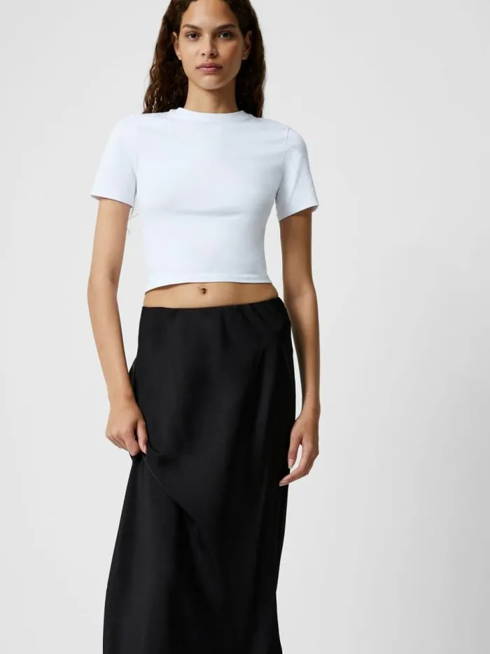 French Connection Satin Slip Midi Skirt Black Women Skirts