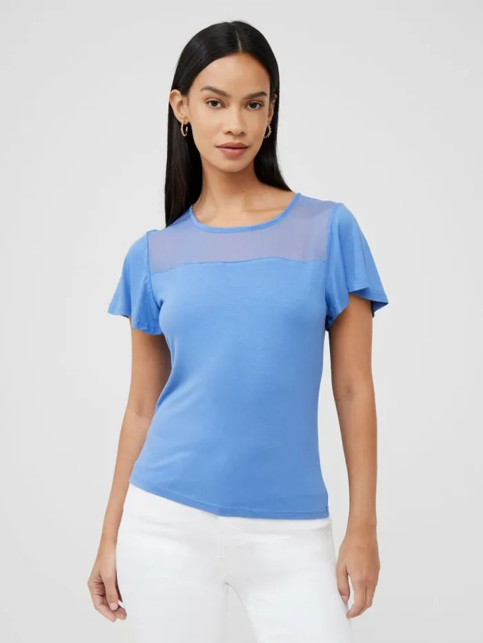 French Connection Sheer Panel Angel Sleeve Top Tranquil Women Tops