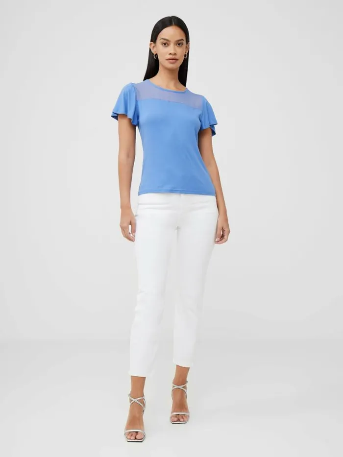 French Connection Sheer Panel Angel Sleeve Top Tranquil Women Tops