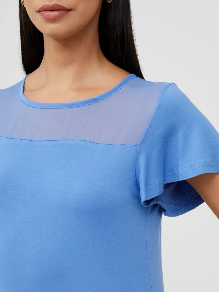 French Connection Sheer Panel Angel Sleeve Top Tranquil Women Tops