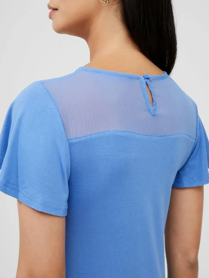 French Connection Sheer Panel Angel Sleeve Top Tranquil Women Tops