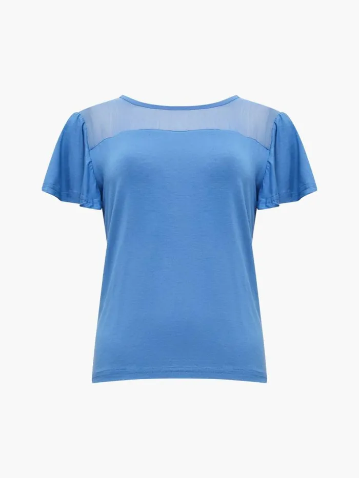 French Connection Sheer Panel Angel Sleeve Top Tranquil Women Tops