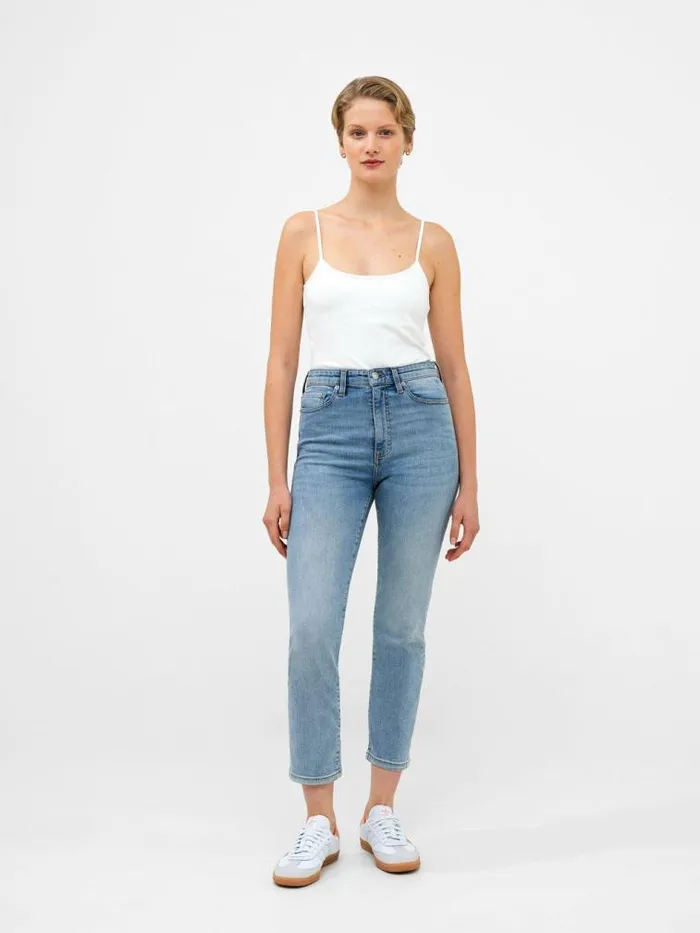 French Connection Stretch Denim Cigarette Fit Ankle Length Jeans 28 Inch Bleach Wash Women Trousers