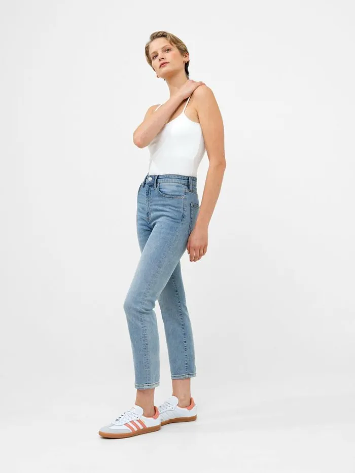 French Connection Stretch Denim Cigarette Fit Ankle Length Jeans 28 Inch Bleach Wash Women Trousers