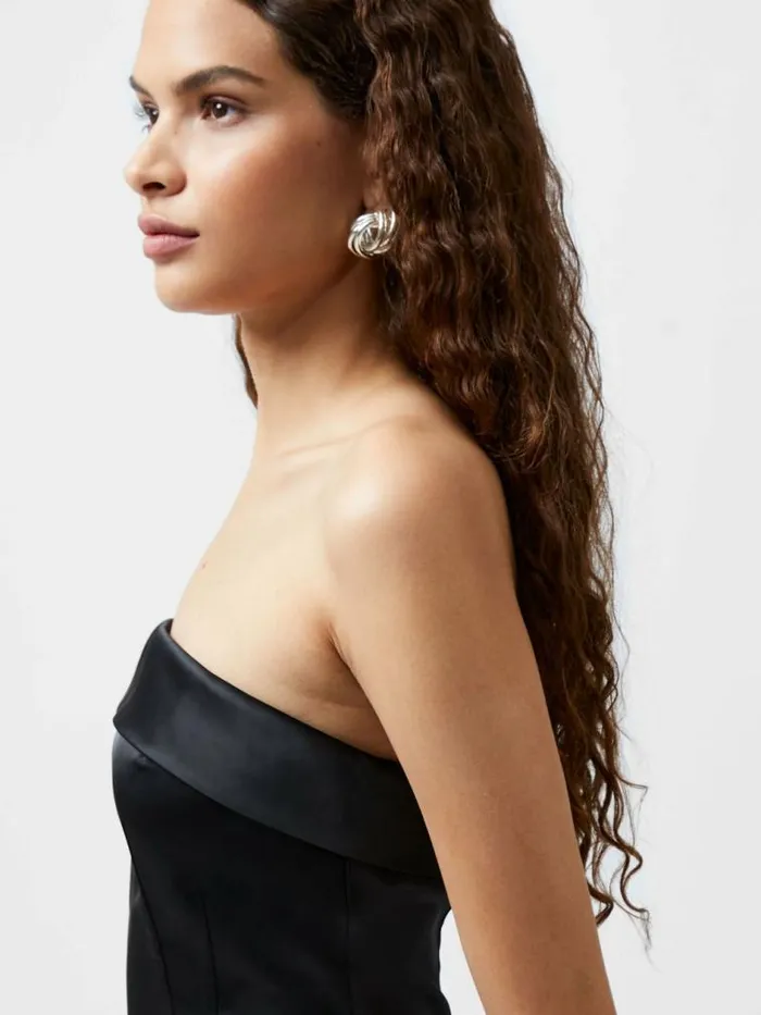 French Connection Structured Satin Bandeau Mini Dress Black Women Dresses
