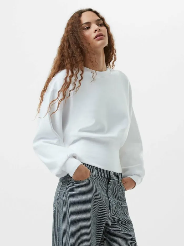 French Connection Sunday Curved Lightweight Sweatshirt Linen White Women Jumpers and Cardigans