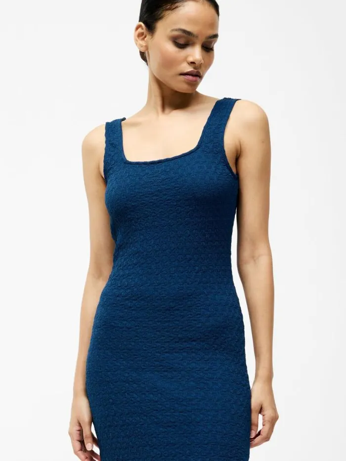 French Connection Textured Square Neck Maxi Dress Midnight Women Dresses