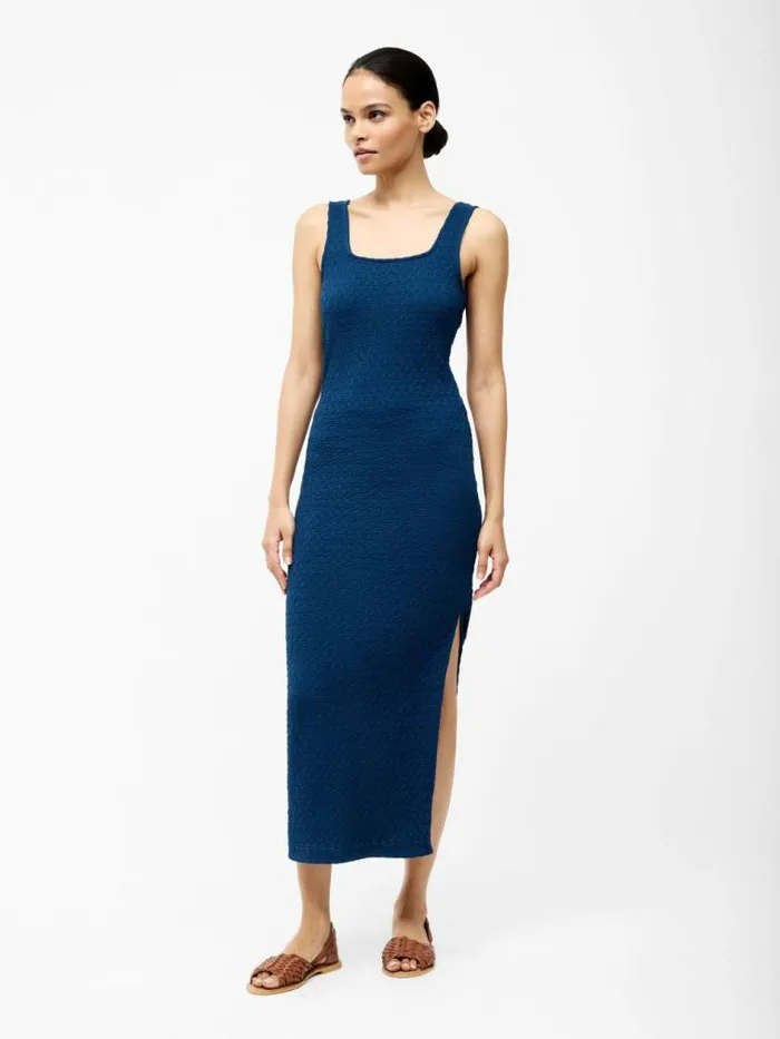 French Connection Textured Square Neck Maxi Dress Midnight Women Dresses