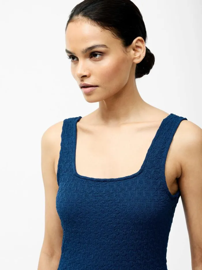 French Connection Textured Square Neck Maxi Dress Midnight Women Dresses