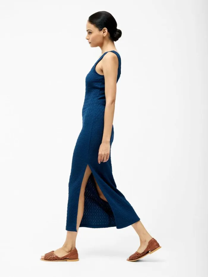 French Connection Textured Square Neck Maxi Dress Midnight Women Dresses